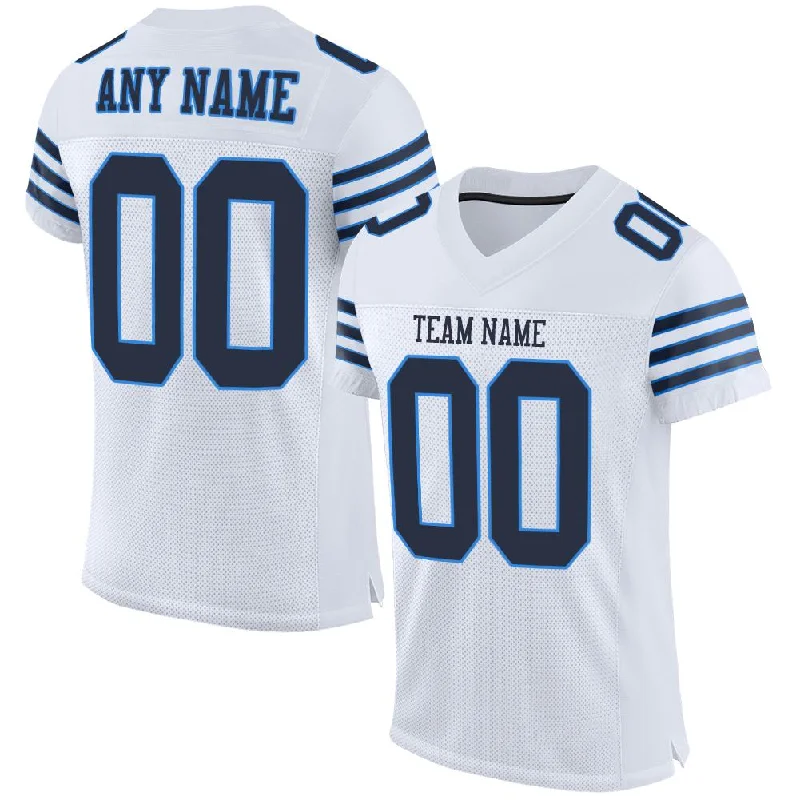 Football Jersey for Fast Movement and Comfortable Fit-Custom White Navy-Powder Blue Classic Style Mesh Authentic Football Jersey