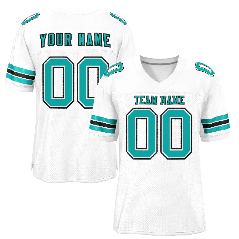 Football Jersey for Comfortable Fit-Custom White Aqua-Black Classic Style Mesh Authentic Football Jersey