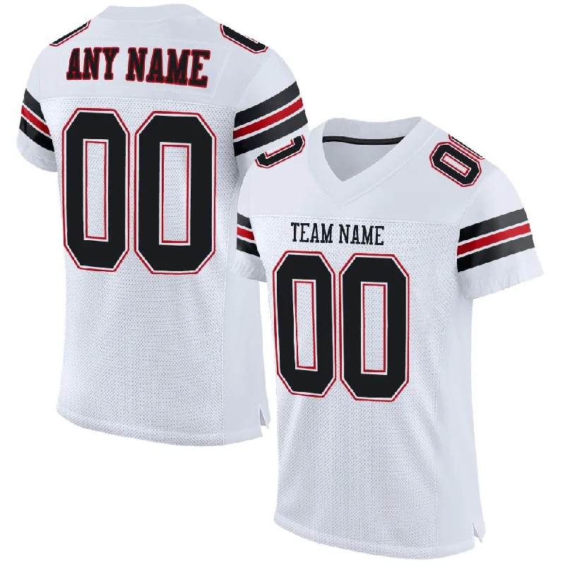 Football Jersey with Adjustable Fit for Every Player-Custom White Black-Red Classic Style Mesh Authentic Football Jersey