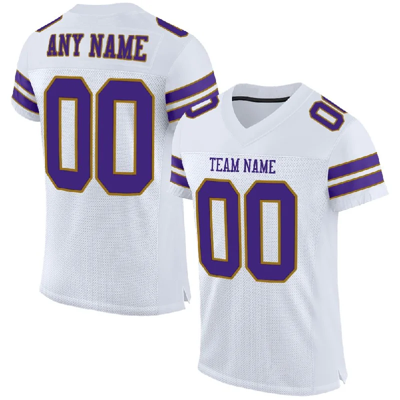 Football Jersey for All-Day Comfort and Play-Custom White Purple-Old Gold Classic Style Mesh Authentic Football Jersey