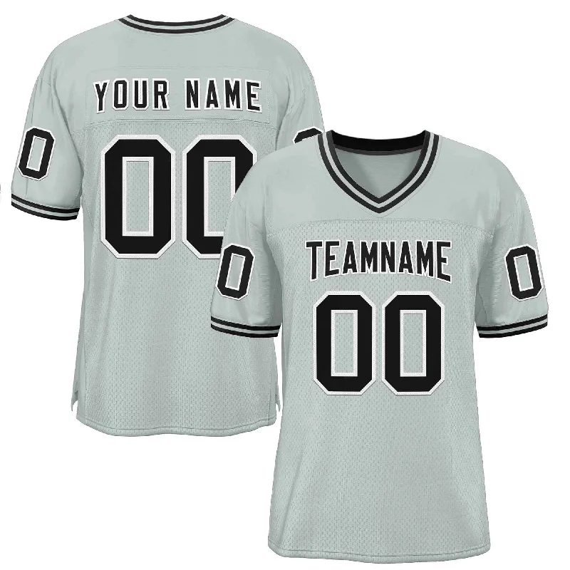 Football Jersey for Comfortable Movement During Dribbling-Custom Silver Black-White Classic Style Authentic Football Jersey