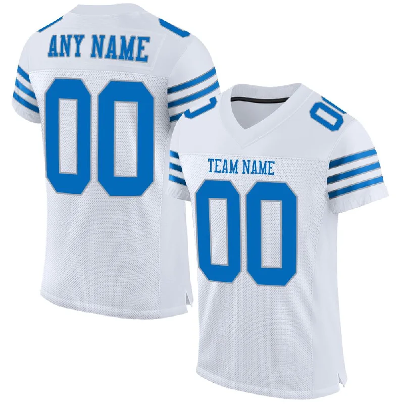 Football Jersey for All-Weather Play-Custom White Panther Blue-Light Gray Classic Style Mesh Authentic Football Jersey