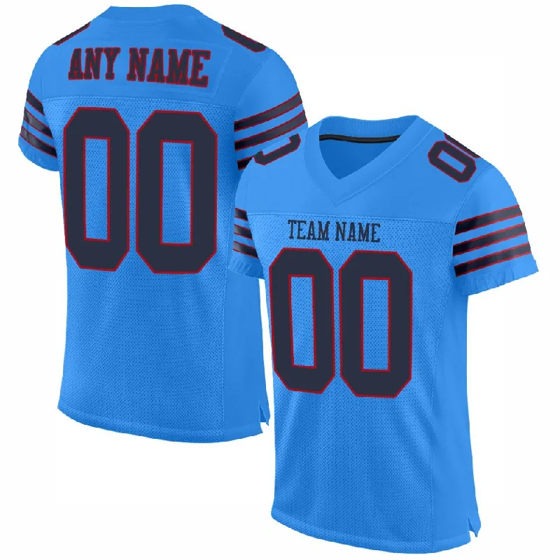 Football Jersey for Team Spirit-Custom Powder Blue Navy-Red Classic Style Mesh Authentic Football Jersey