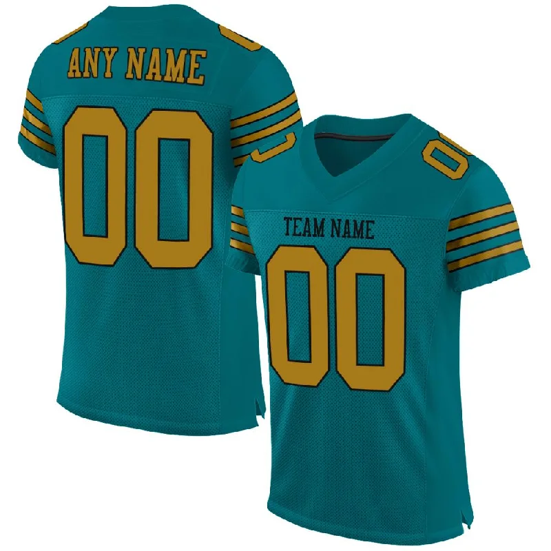 Football Jersey for Comfortable Wear in Every Game-Custom Teal Old Gold-Black Classic Style Mesh Authentic Football Jersey