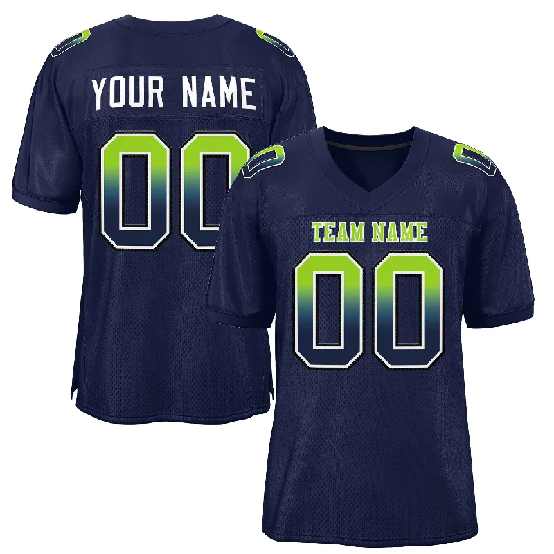 Football Jersey for Lightweight Breathability-Custom Navy Neon Green-White Gradient Fashion Outdoor Authentic Football Jersey