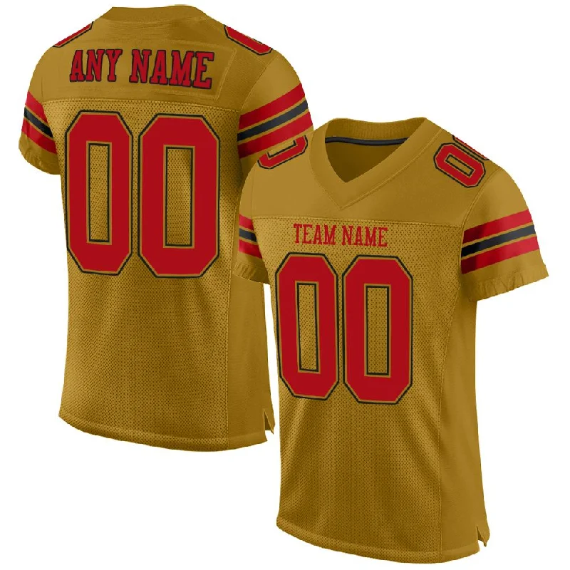 Football Jersey for Better Mobility and Speed-Custom Old Gold Red-Black Classic Style Mesh Authentic Football Jersey