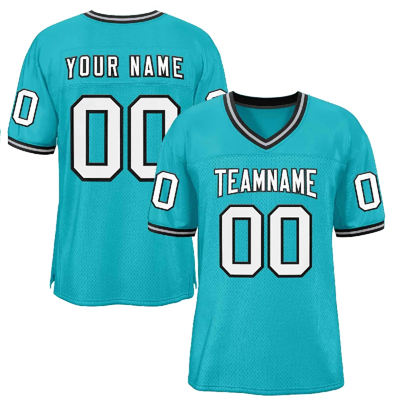 Football Jersey for All Ages and Levels of Play-Custom Aqua White-Black Classic Style Authentic Football Jersey