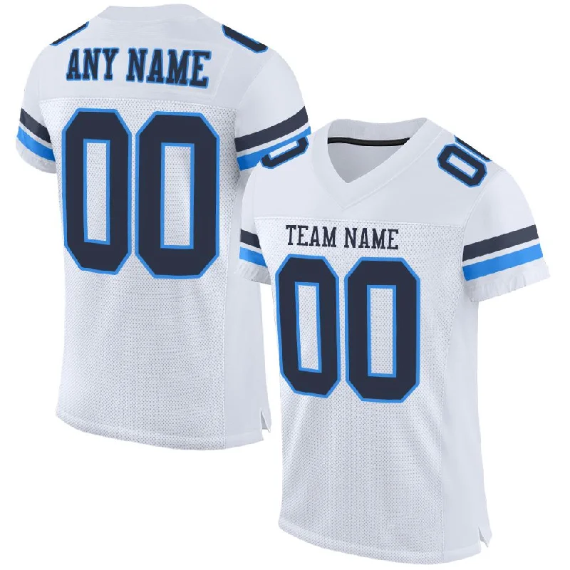 Football Jersey with Durable Fabric for Intense Play-Custom White Navy-Powder Blue Classic Style Mesh Authentic Football Jersey