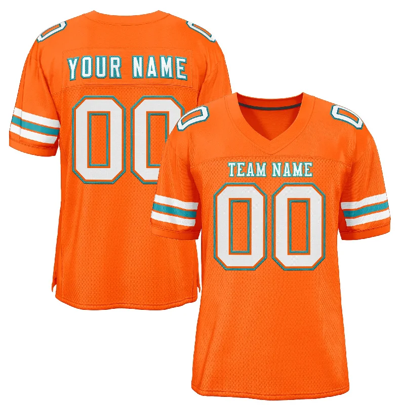 Football Jersey for Fast Action During Football Games-Custom Orange White-Aqua Classic Style Mesh Authentic Football Jersey