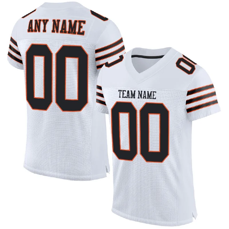 Football Jersey for Comfort and Breathability-Custom White Black-Orange Classic Style Mesh Authentic Football Jersey