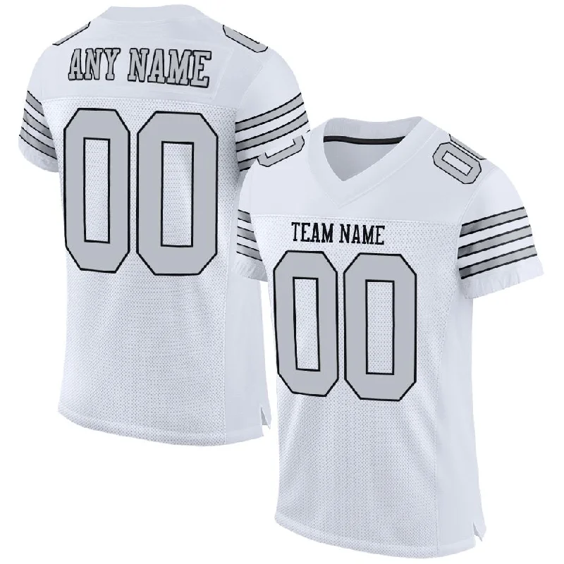 Football Jersey for All-Level Players and Teams-Custom White Silver-Black Classic Style Mesh Authentic Football Jersey