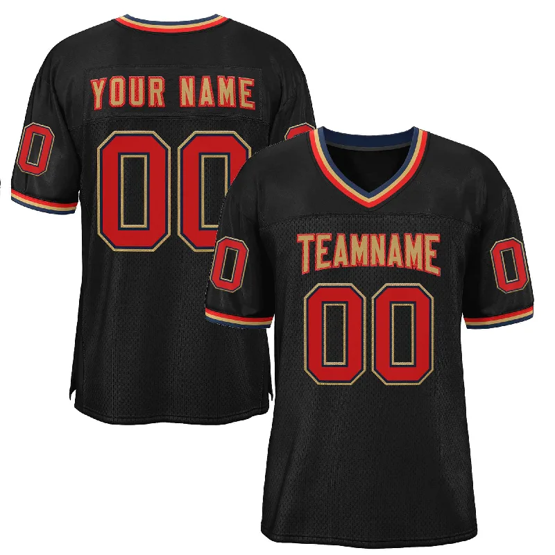 Football Jersey with Extra Stretch for Comfort and Fit-Custom Black Old Gold-Red Classic Style Authentic Football Jersey