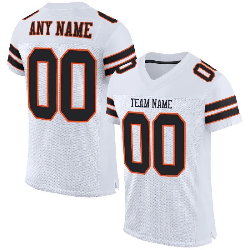 Football Jersey for Maximum Durability in Every Game-Custom White Black-Orange Classic Style Mesh Authentic Football Jersey