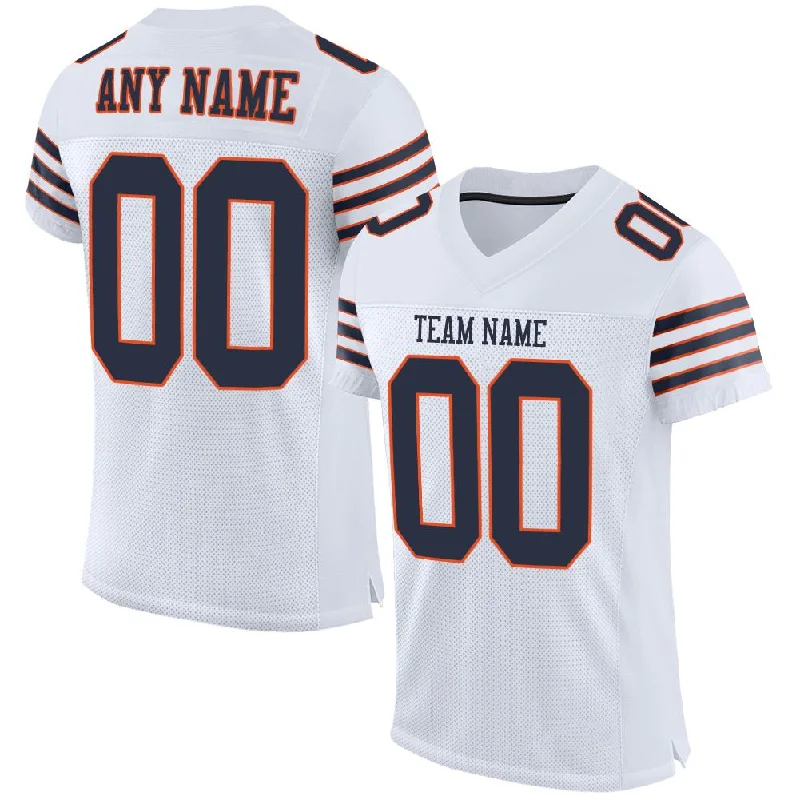 Football Jersey for Full Coverage and Freedom of Movement-Custom White Navy-Orange Classic Style Mesh Authentic Football Jersey