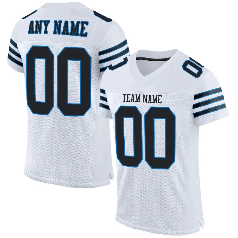 Football Jersey for Game Day Performance-Custom White Black-Panther Blue Classic Style Mesh Authentic Football Jersey