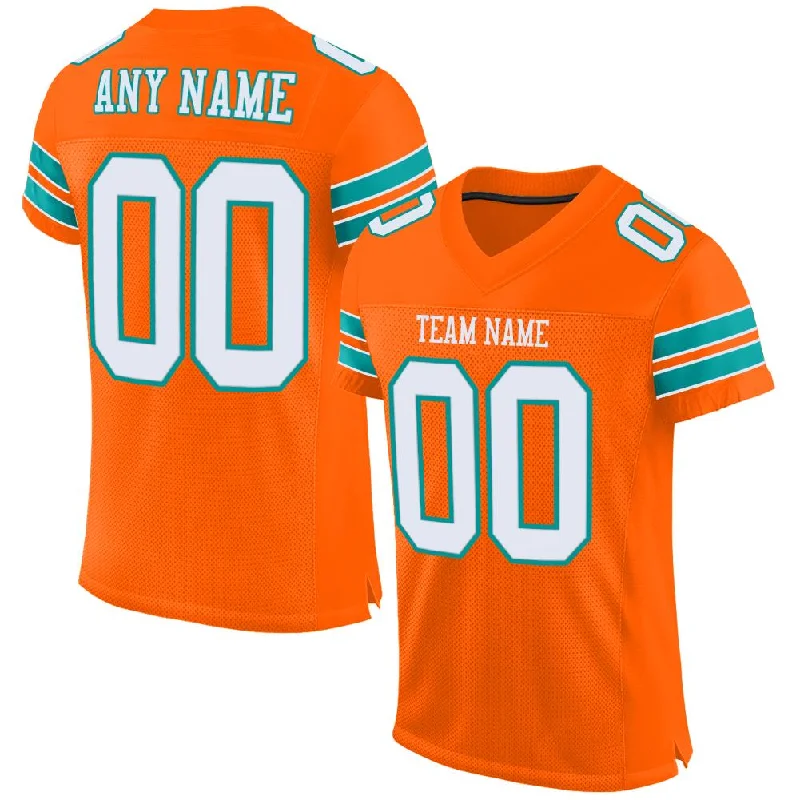 Football Jersey for Top Performance During Competitive Play-Custom Orange White-Aqua Classic Style Mesh Authentic Football Jersey