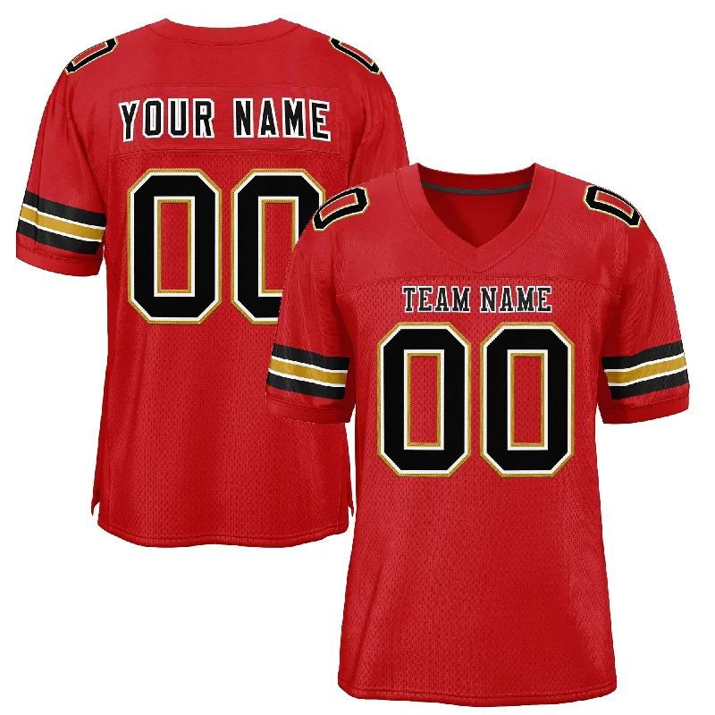 Football Jersey for Fast-Drying and Lightweight Performance-Custom Red Black-Old Gold Classic Style Mesh Authentic Football Jersey