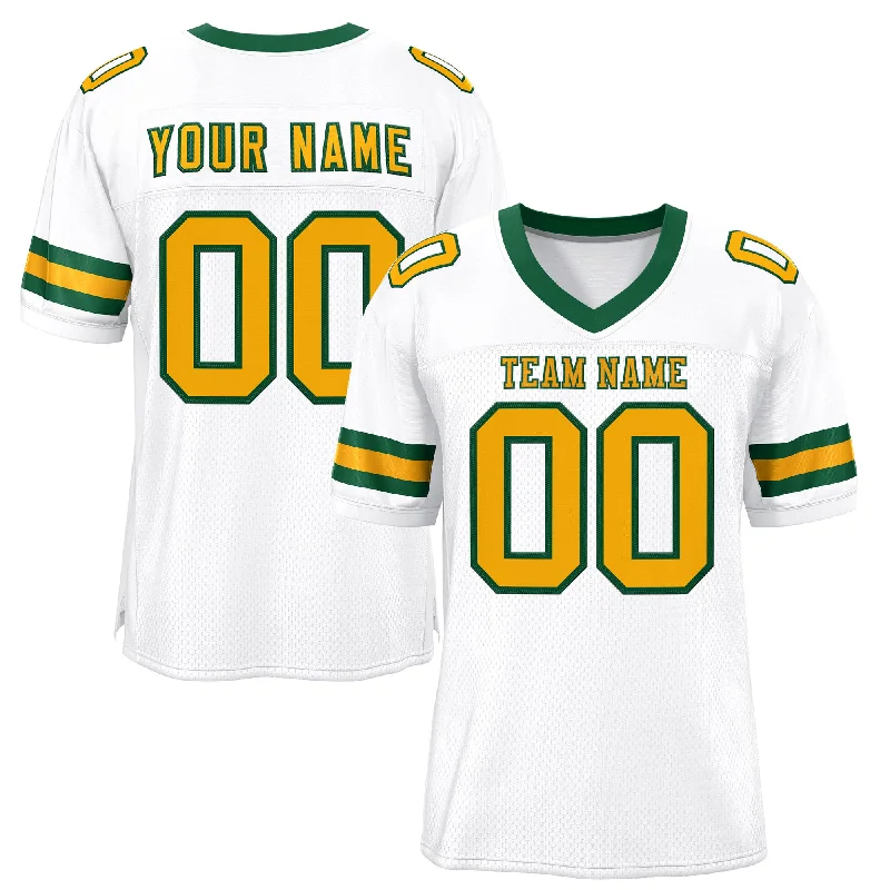 Football Jersey for Fast Action on the Field-Custom White Gold-Green Classic Style Mesh Authentic Football Jersey