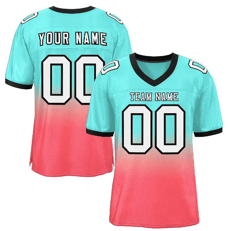 Football Jersey for Team Play and Practice-Custom Aqua Light Red White-Black Gradient Fashion Outdoor Authentic Football Jersey