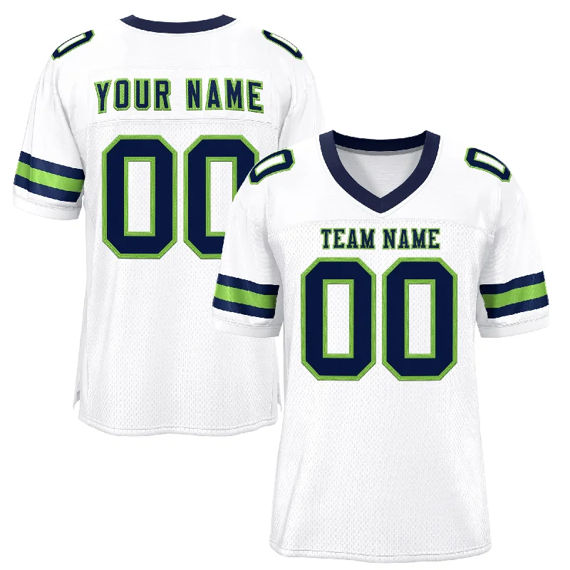 Football Jersey for Performance and Durability-Custom White Navy-Neon Green Classic Style Mesh Authentic Football Jersey