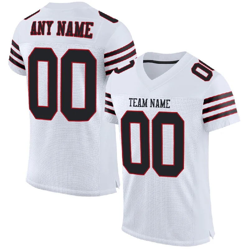 Football Jersey for Maximum Agility on the Field-Custom White Black-Red Classic Style Mesh Authentic Football Jersey