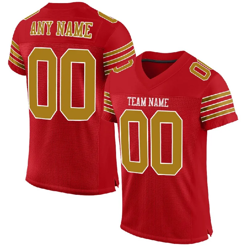 Football Jersey for Youth and Adult Players-Custom Red Old Gold-White Classic Style Mesh Authentic Football Jersey