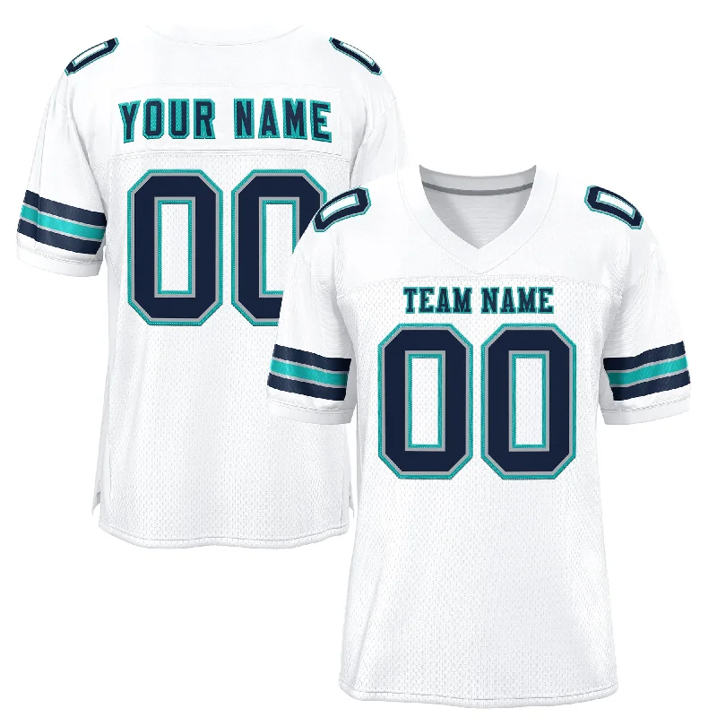 Football Jersey for Performance and Style-Custom White Navy-Aqua Classic Style Mesh Authentic Football Jersey