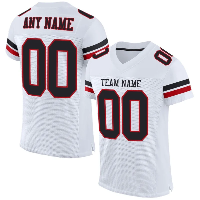 Football Jersey for Customizable Team Uniforms-Custom White Black-Red Classic Style Mesh Authentic Football Jersey