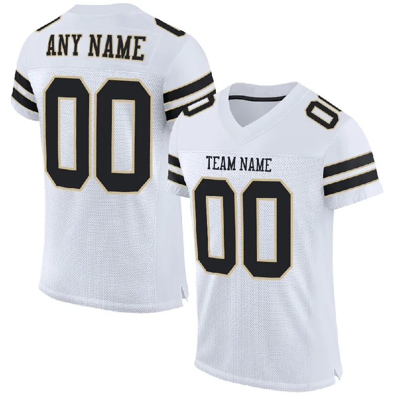 Football Jersey for Lightweight Comfort in Intense Play-Custom White Black-Vegas Gold Classic Style Mesh Authentic Football Jersey