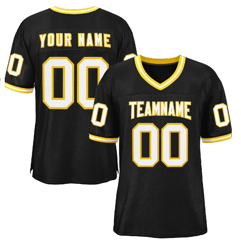 Football Jersey for Flexibility and Full Movement-Custom Black White-Gold Classic Style Authentic Football Jersey