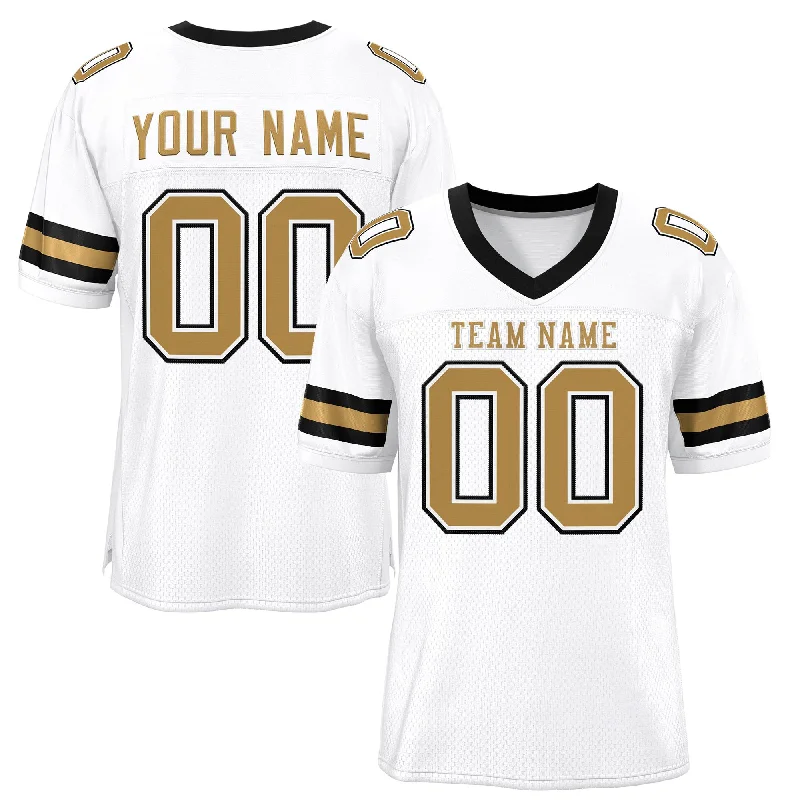 Football Jersey for Optimal Fit During Games-Custom White Old Gold Classic Style Mesh Authentic Football Jersey