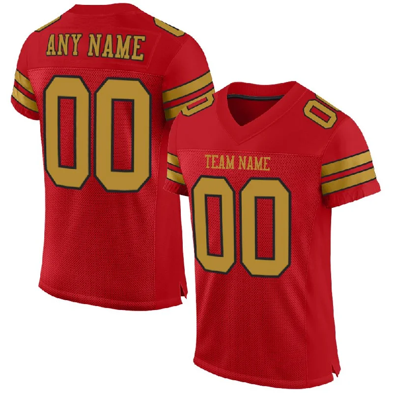 Football Jersey for Comfortable Fit-Custom Red Old Gold-Black Classic Style Mesh Authentic Football Jersey