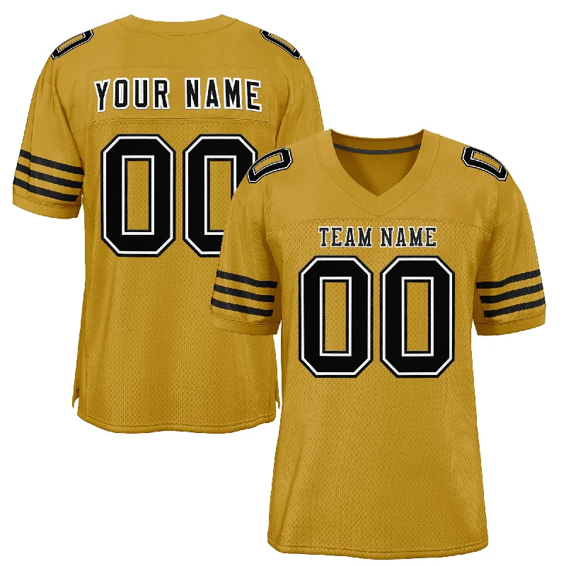 Football Jersey for Maximum Comfort During Intense Games-Custom Old Gold Black-Black Classic Style Mesh Authentic Football Jersey