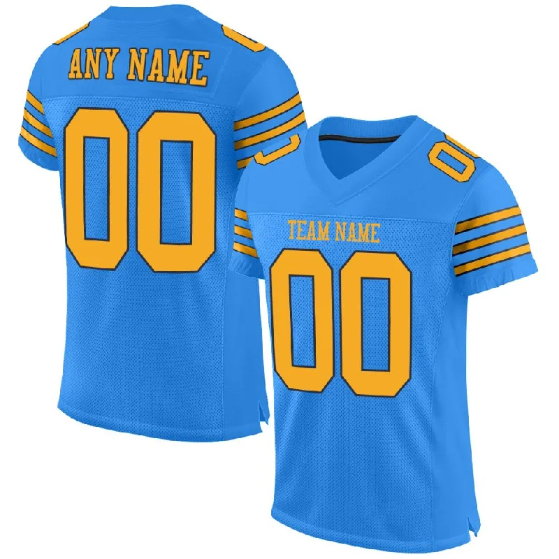 Football Jersey with Quick-Dry Technology-Custom Powder Blue Gold-Navy Classic Style Mesh Authentic Football Jersey