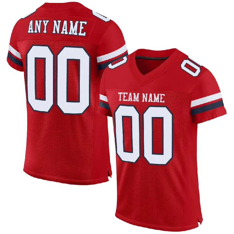 Football Jersey for Enhanced Comfort During Play-Custom Red White-Navy Classic Style Mesh Authentic Football Jersey