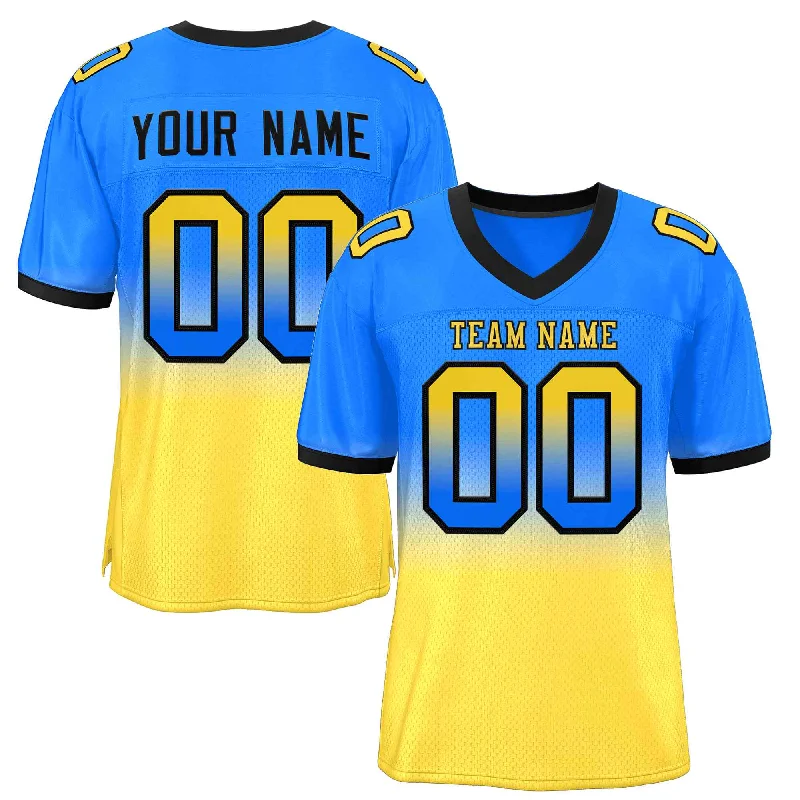 Football Jersey for All-Weather Play-Custom Powder Blue Gold Gold-Black Gradient Fashion Outdoor Authentic Football Jersey