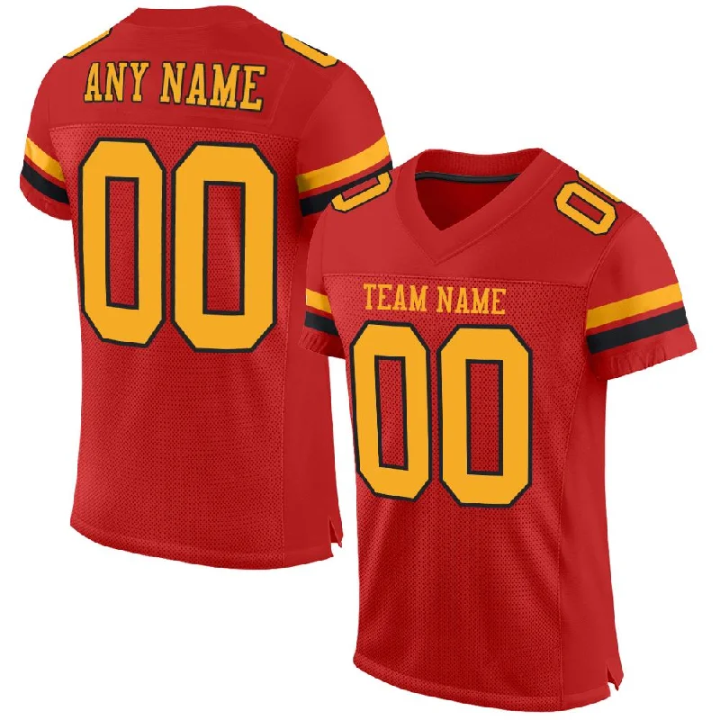 Football Jersey with Soft and Comfortable Fabric-Custom Scarlet Gold-Black Classic Style Mesh Authentic Football Jersey