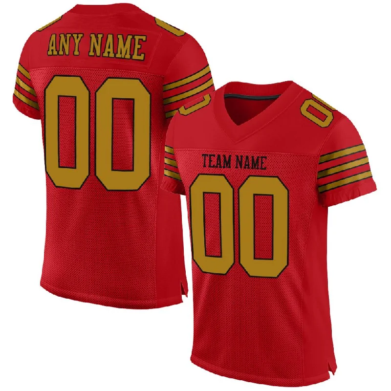 Football Jersey for Better Mobility and Speed-Custom Red Old Gold-Black Classic Style Mesh Authentic Football Jersey