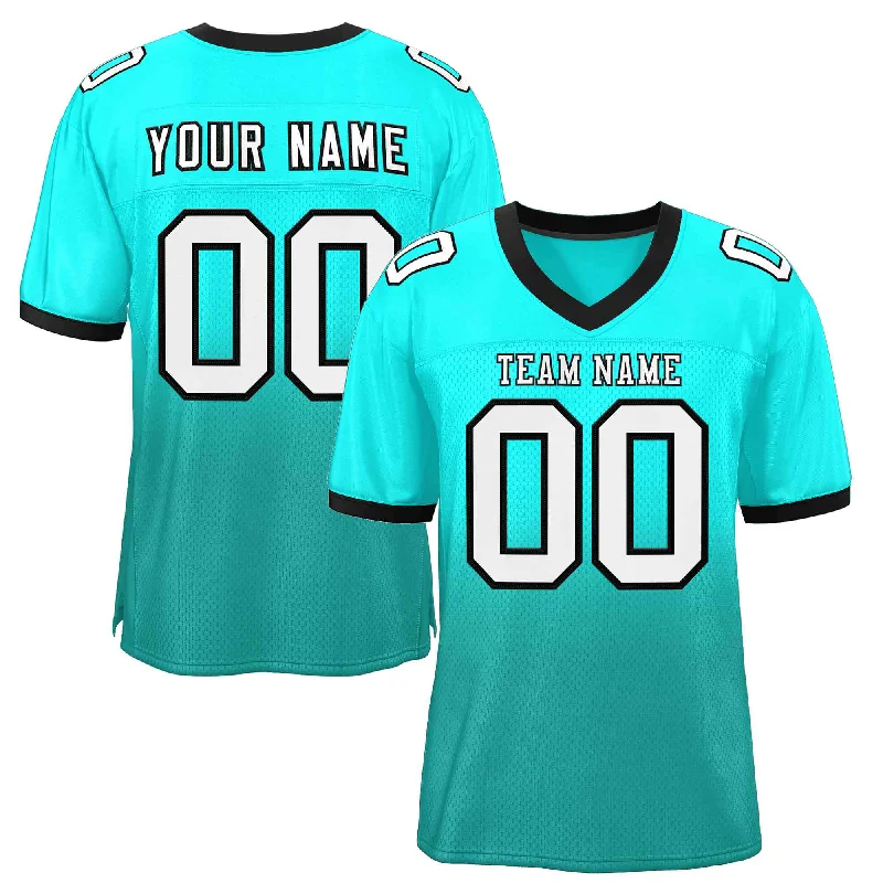 Football Jersey with Breathable Panels for Cooling-Custom Light Green Aqua White-Black Gradient Fashion Outdoor Authentic Football Jersey