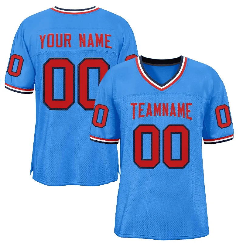 Football Jersey for Maximum Comfort in Tough Conditions-Custom Powder Blue Red-Powder Blue Classic Style Authentic Football Jersey