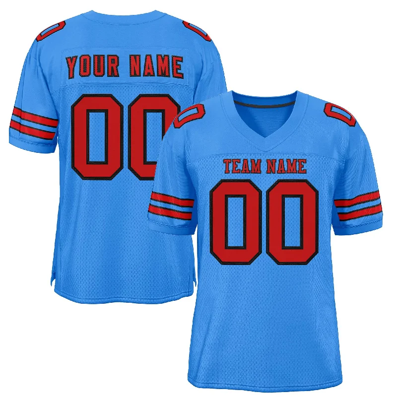 Football Jersey for Best Comfort During Long Games-Custom Powder Blue Red-Black Classic Style Mesh Authentic Football Jersey