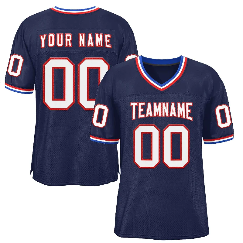 Football Jersey for Professional-Quality Construction-Custom Navy White-Red Classic Style Authentic Football Jersey