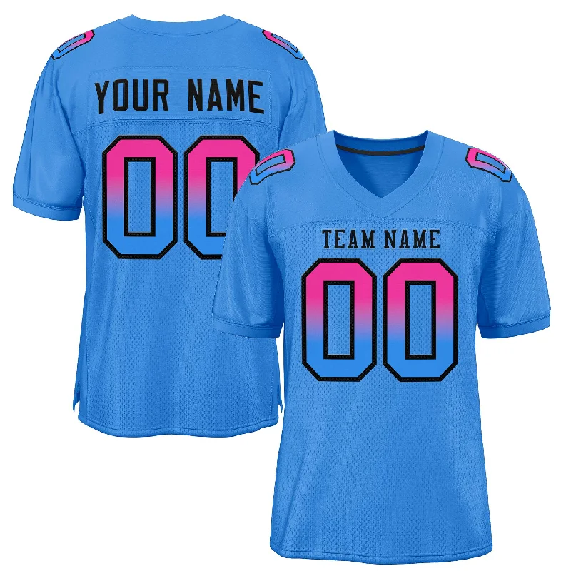 Football Jersey for Team Spirit-Custom Powder Blue Black Powder Blue Gradient Fashion Outdoor Authentic Football Jersey