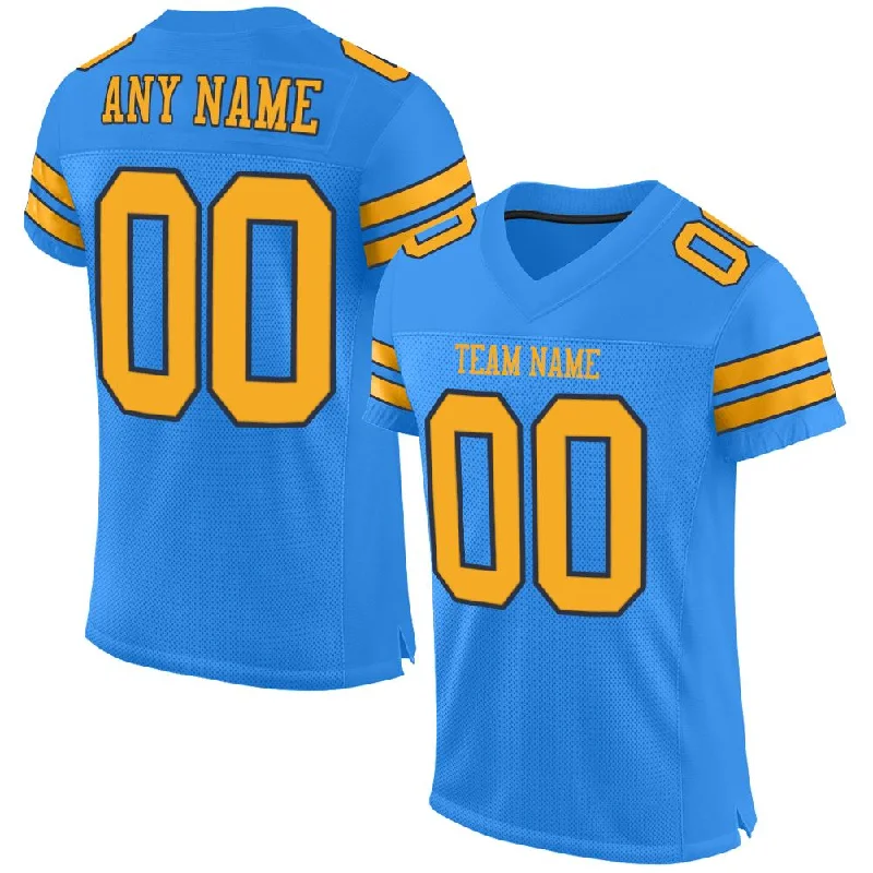 Football Jersey for All-Weather Play-Custom Powder Blue Gold-Navy Classic Style Mesh Authentic Football Jersey