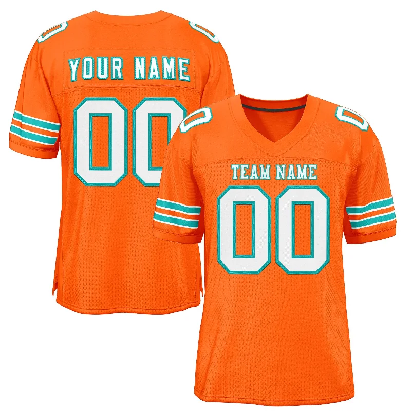 Football Jersey for Full Range of Motion During Play-Custom Orange White-Aqua Classic Style Mesh Authentic Football Jersey