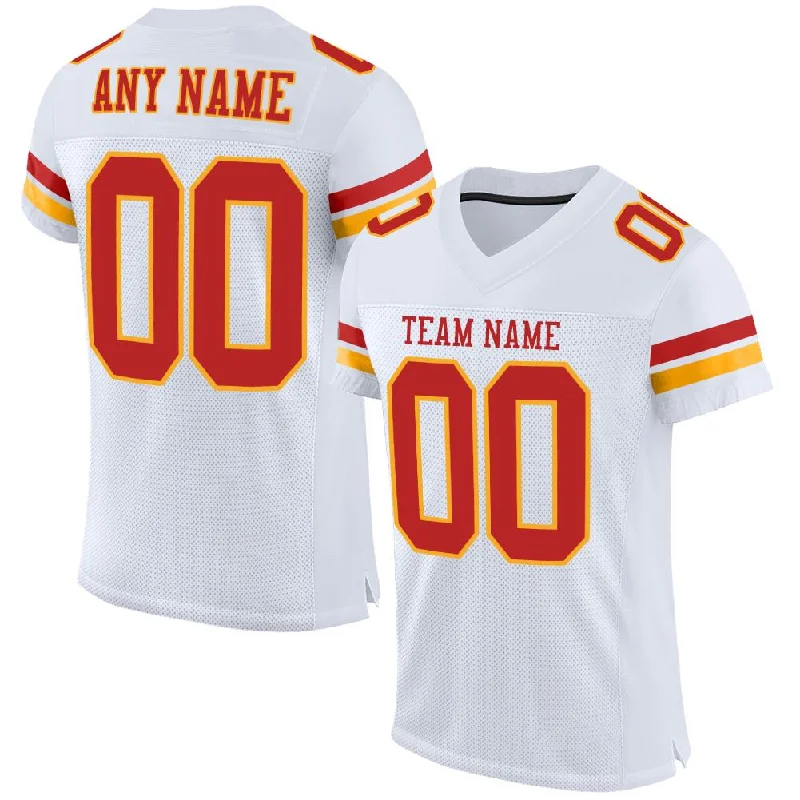 Football Jersey for Comfortable Design and Fit-Custom White Scarlet-Gold Classic Style Mesh Authentic Football Jersey