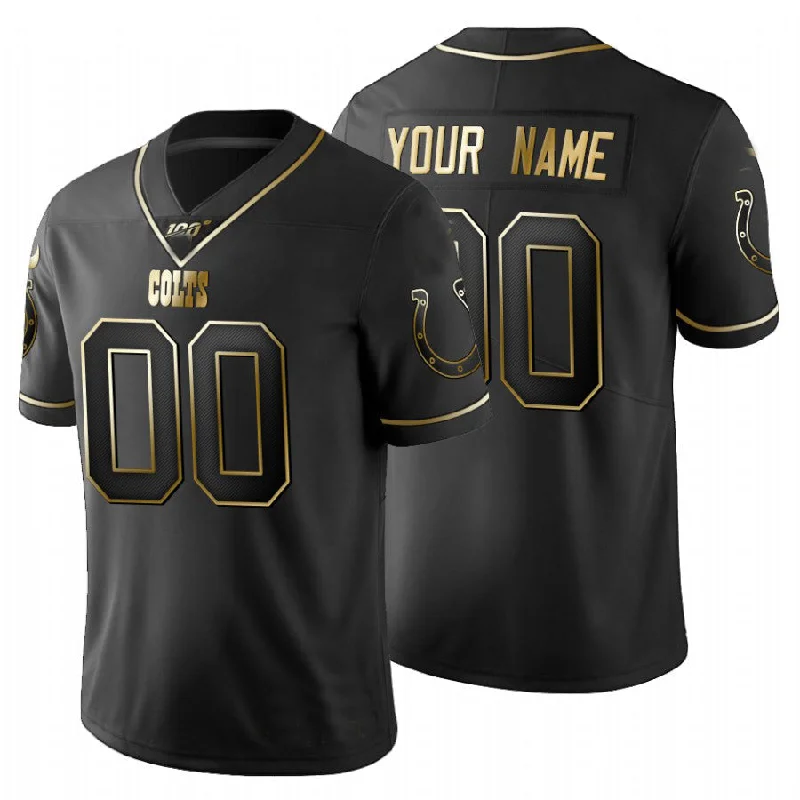 Rugby Jersey for Reliable Comfort and Breathability-Custom IN.Colts Black Golden Limited 100 Jersey Stitched American Football Jerseys