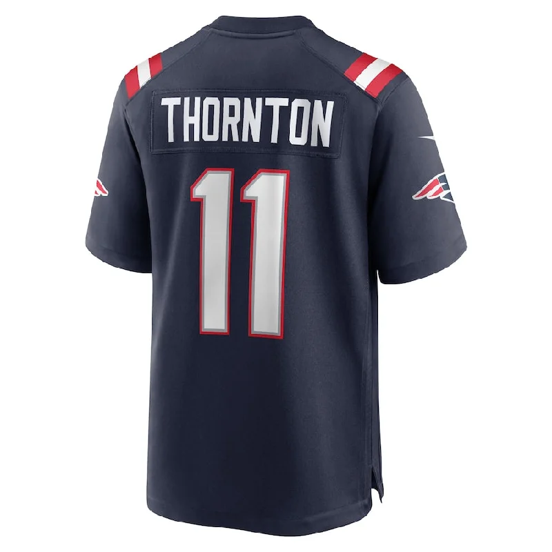 Rugby Jersey for Easy Movement and Flexibility-NE.Patriots #11 Tyquan Thornton Navy Game Player Jersey Stitched American Football Jerseys