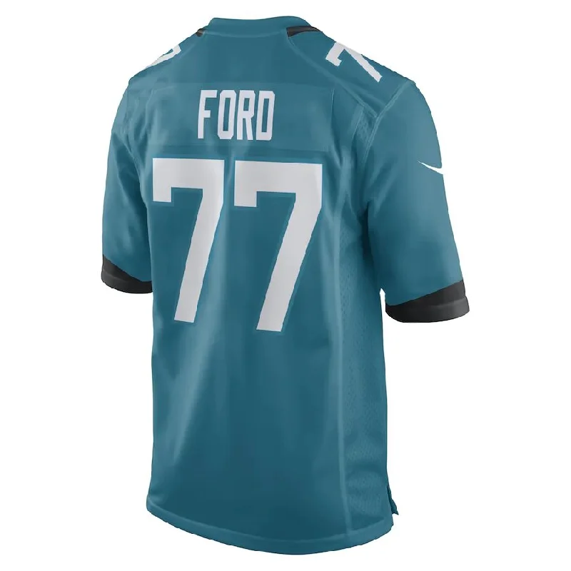 Premium Rugby Jersey for Pro Players-J.Jaguars #77 Nick Ford Teal Game Player Jersey Stitched American Football Jerseys