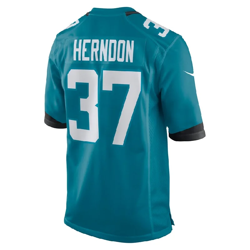 Rugby Jersey for Training and Match-Day Performance-J.Jaguars #37 Tre Herndon Teal Game Jersey Stitched American Football Jerseys